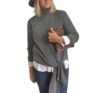 Halogen Knit Sweater Wool Alpaca Blend Sz L P Hem Tie Turtleneck Pullover Grey